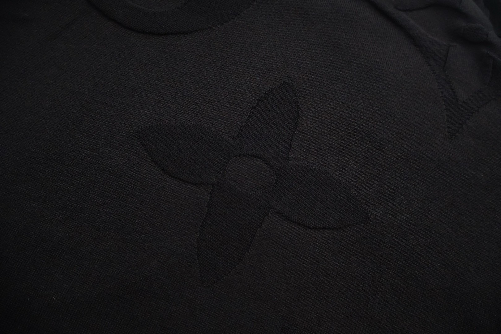 LOUIS VUITTON 路易威登 四叶草嵌花打底衫圆领毛衣 针织衫 长袖 黑灰色 B0