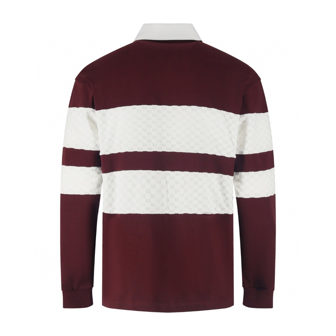 LOUIS VUITTON 路易威登 拼色条纹学院风Polo衫 长袖 酒红色 B0 1AIKC2