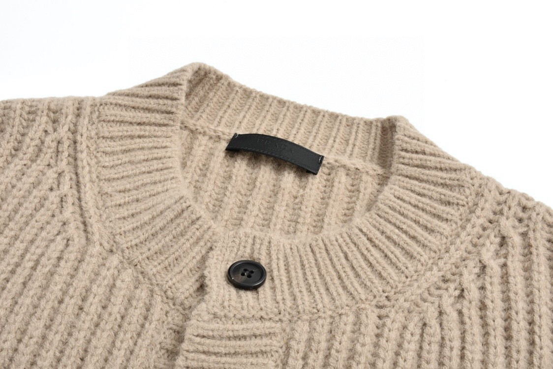 PRADA 普拉达 粗针羊毛针织衫 开衫 毛衣 长袖 黑色 棕色 B0 UMG165-11GC-F0008-S-222