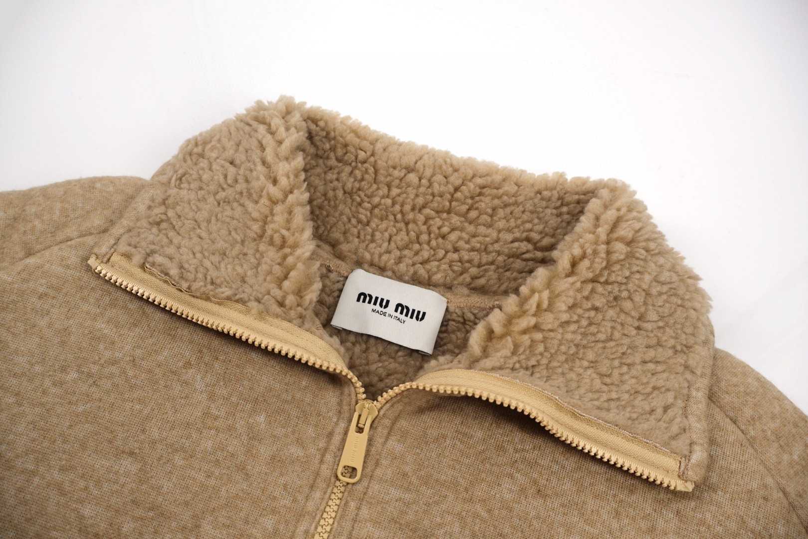 MIU MIU 缪缪 美拉德羊羔毛拉链外套 夹克 长袖 保暖 卡其色 咖色 C5 ML1369-17I1-F0AX2-S-OOO