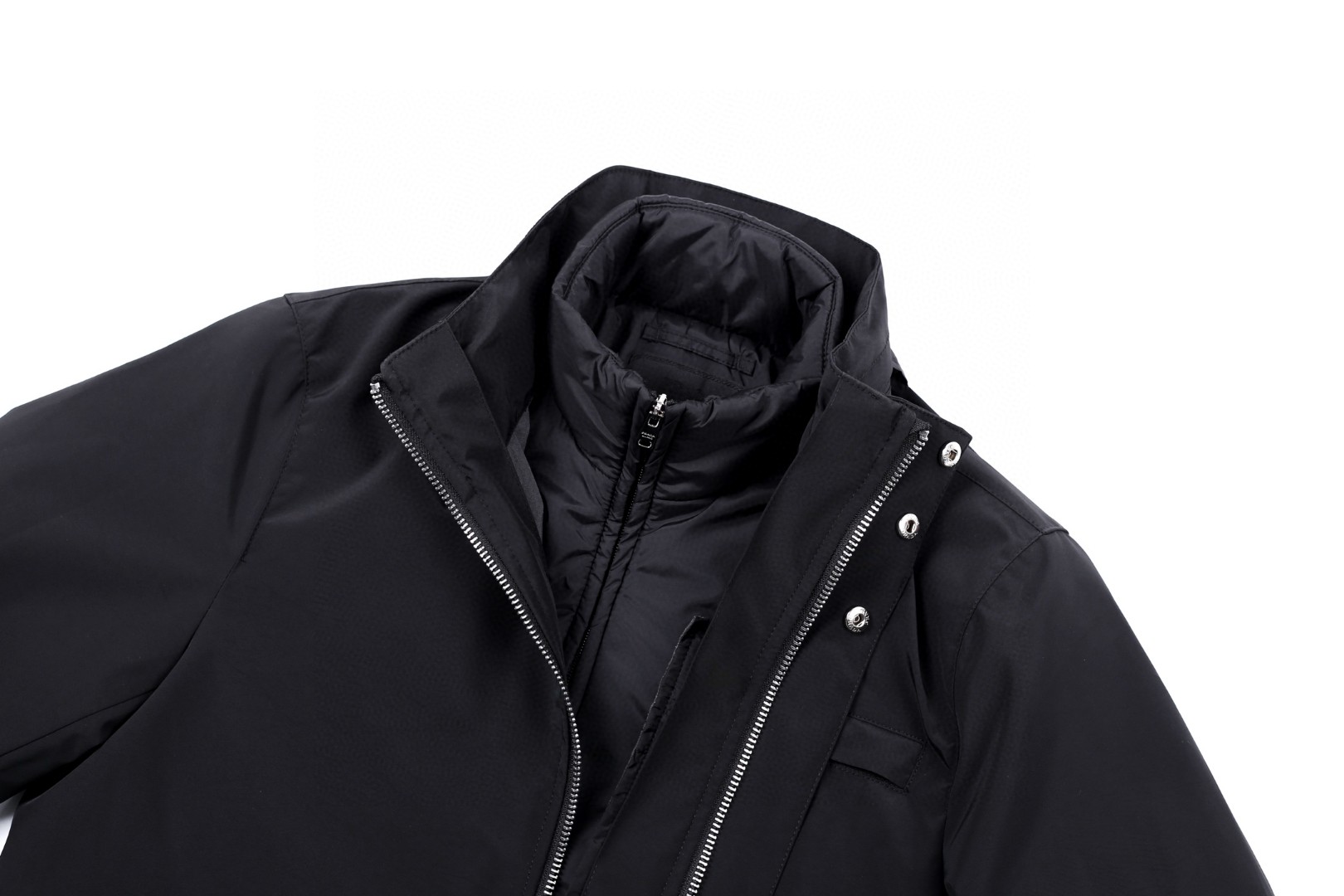 PRADA 普拉达 连帽立领两件套拉链夹克 外套 长袖 黑色 E2