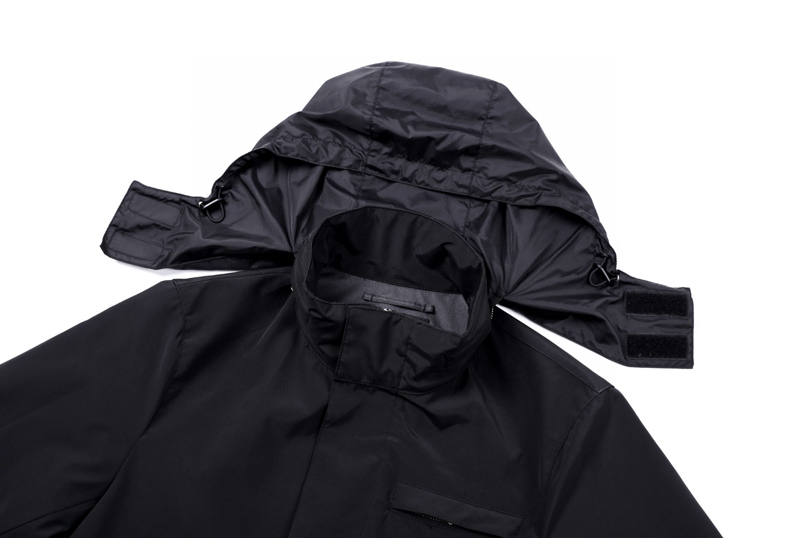 PRADA 普拉达 连帽立领两件套拉链夹克 外套 长袖 黑色 E2