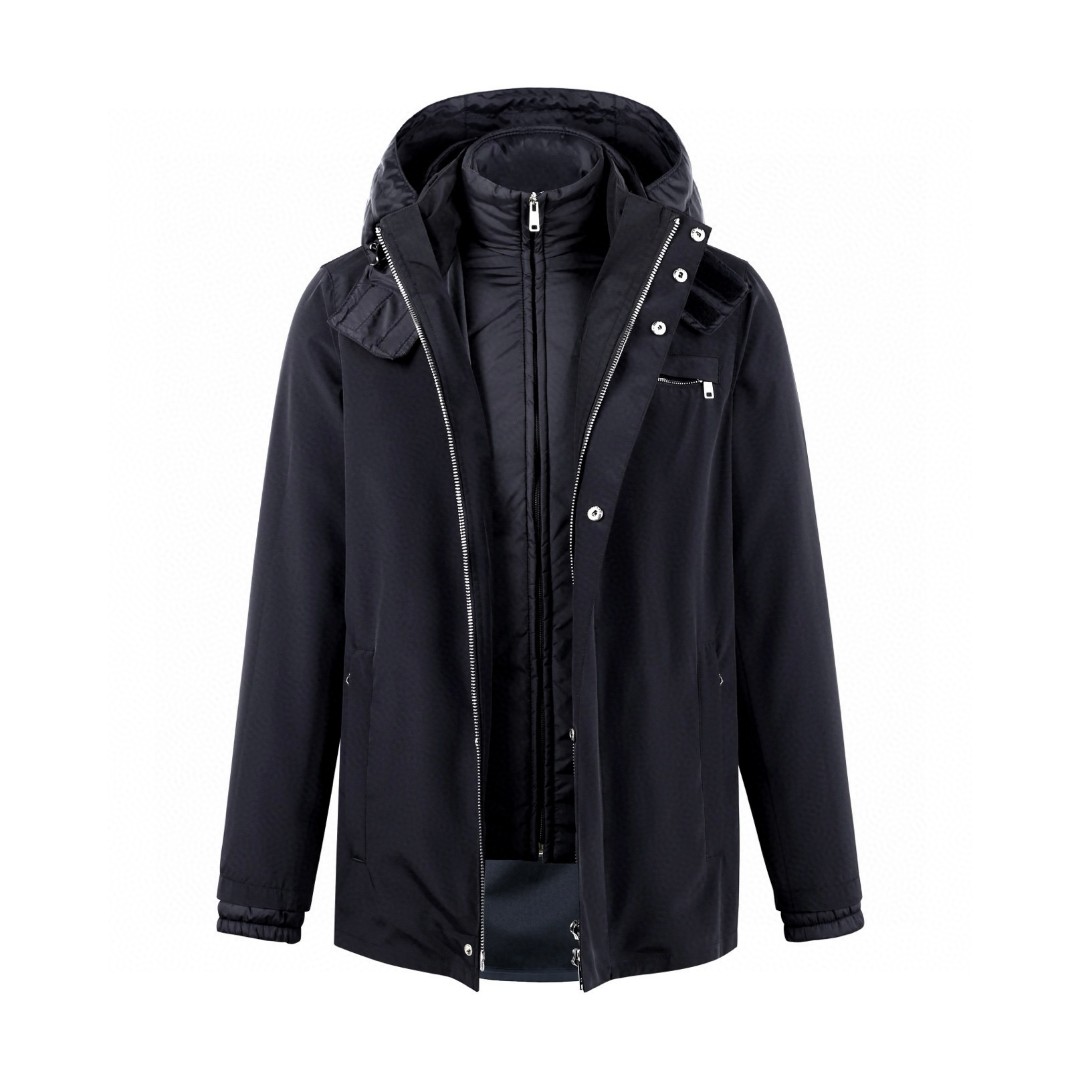 PRADA 普拉达 连帽立领两件套拉链夹克 外套 长袖 黑色 E2