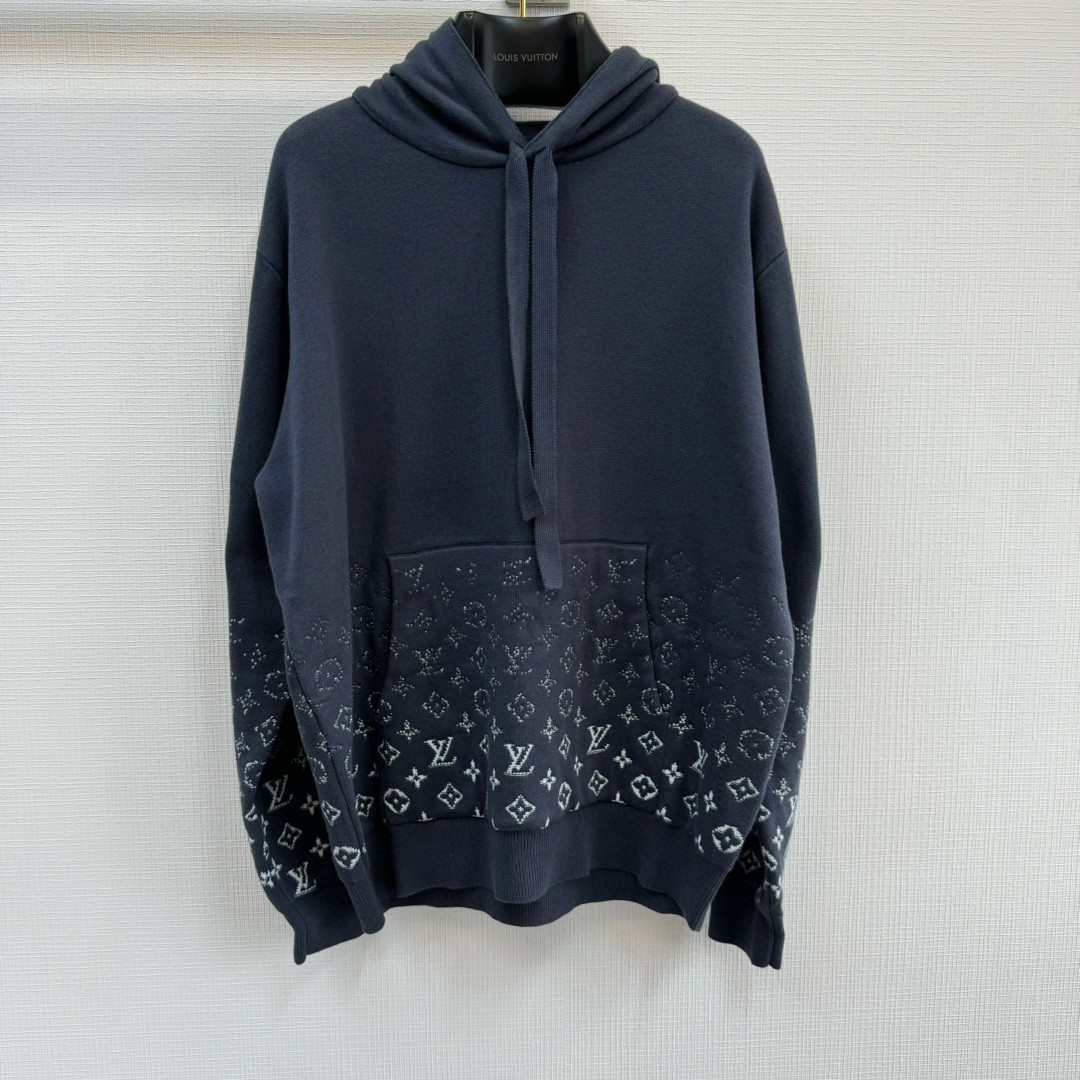 LOUIS VUITTON 路易威登 老花渐变针织帽衫 连帽卫衣 外套 灰色 B0 1AFAQ3