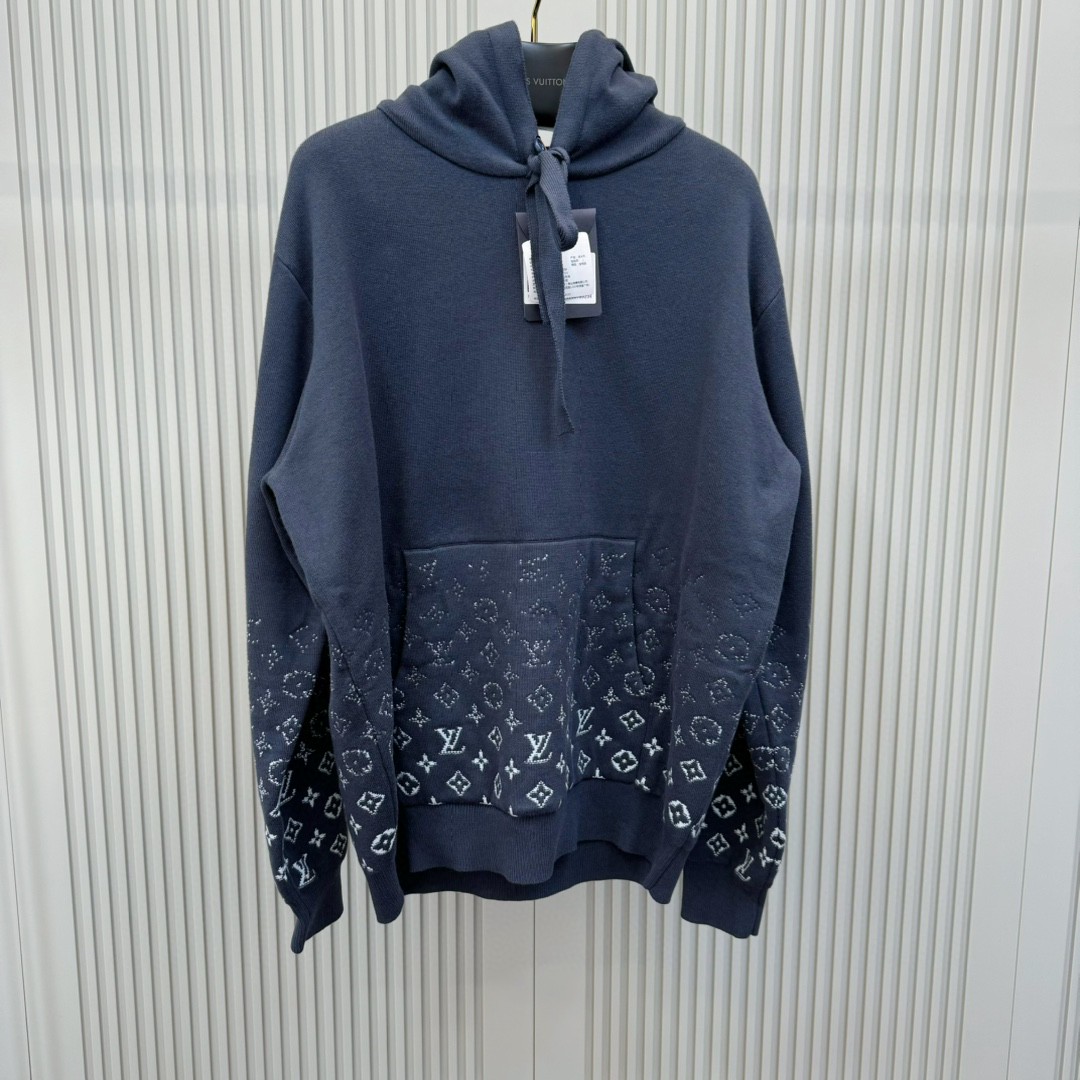 LOUIS VUITTON 路易威登 老花渐变针织帽衫 连帽卫衣 外套 灰色 B0 1AFAQ3