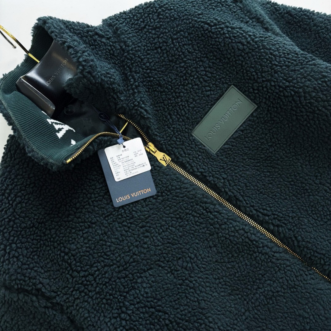 LOUIS VUITTON 路易威登 皮牌泰迪拉链立领夹克 外套 长袖 墨绿色 1AIIRE