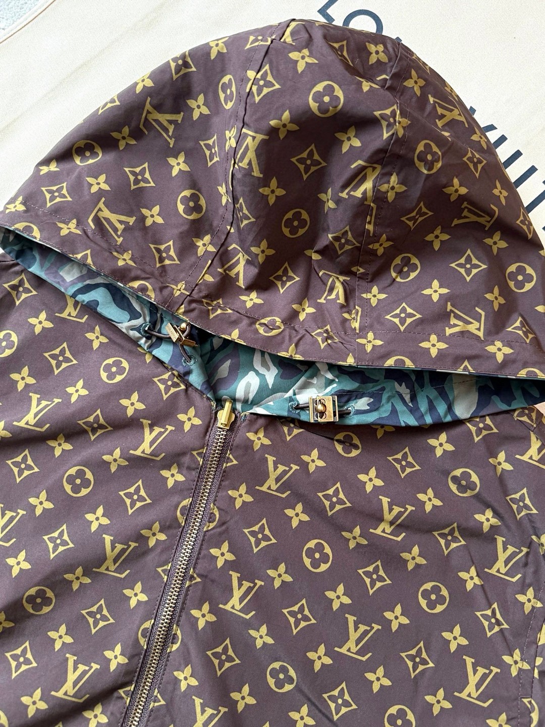 LOUIS VUITTON 路易威登 Nigo 联名款 迷彩老花双面两穿拉链连帽夹克 风衣 外套 C0 1AILQV