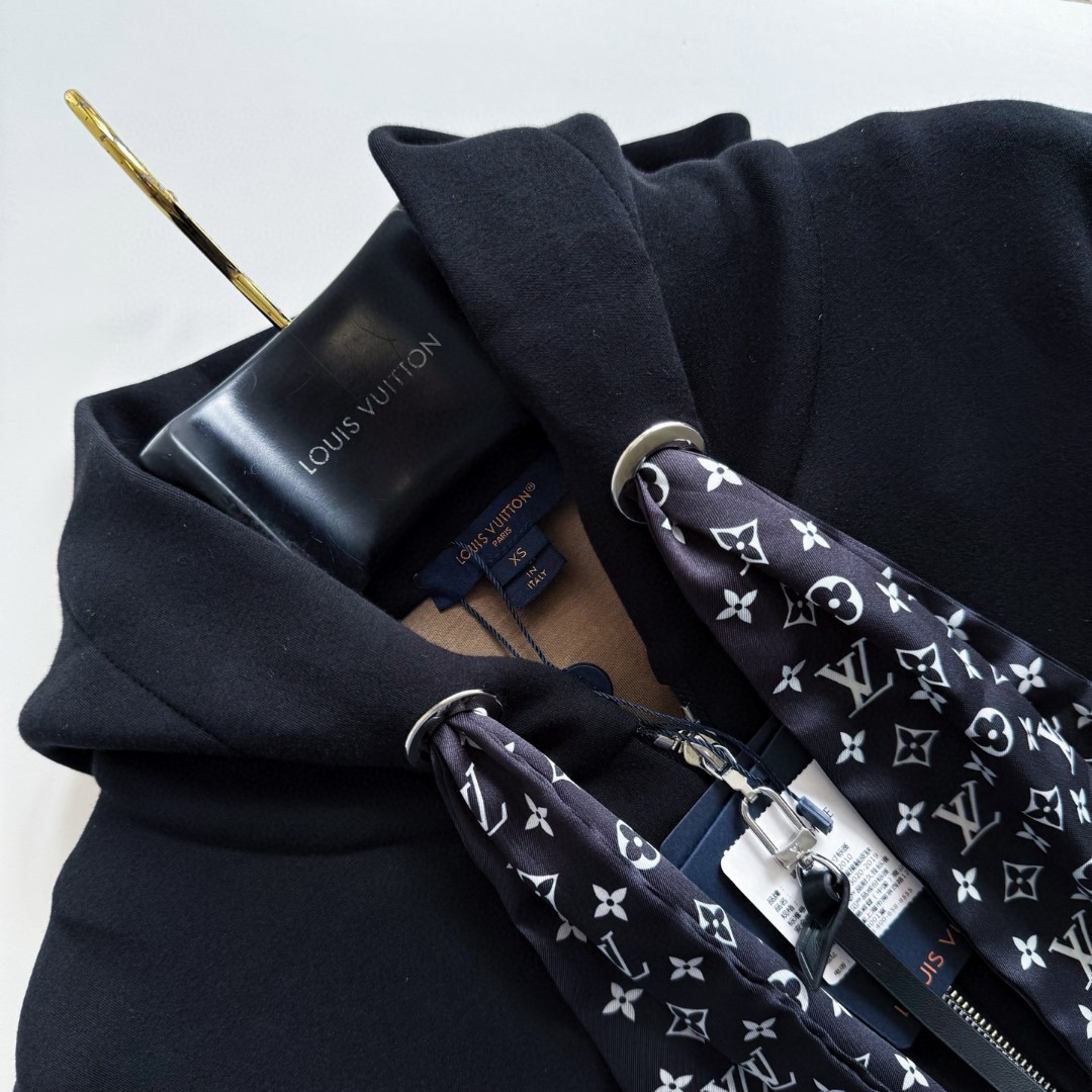 LOUIS VUITTON 路易威登 丝带拉链连帽卫衣 外套 黑色 B5 1AIR90