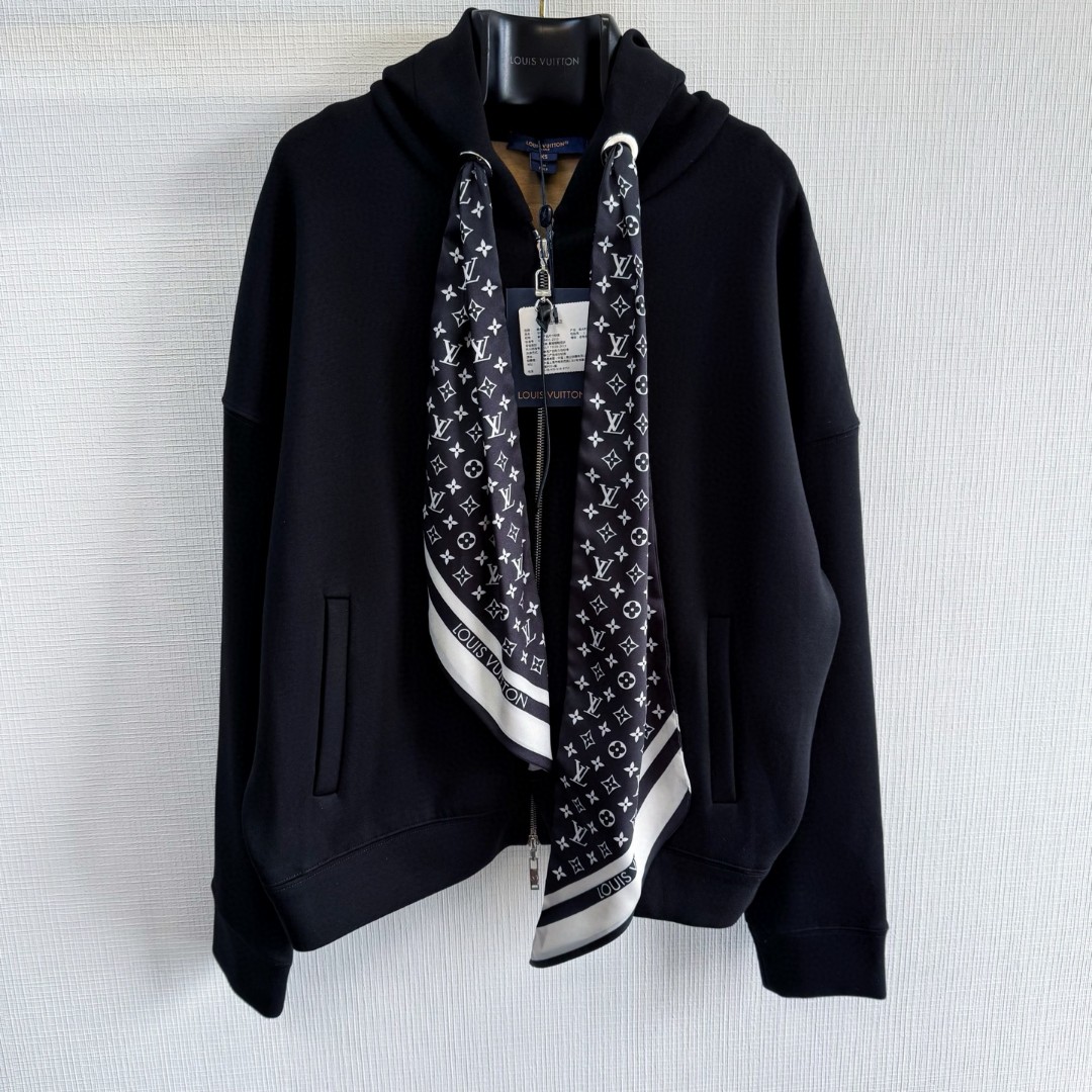 LOUIS VUITTON 路易威登 丝带拉链连帽卫衣 外套 黑色 B5 1AIR90