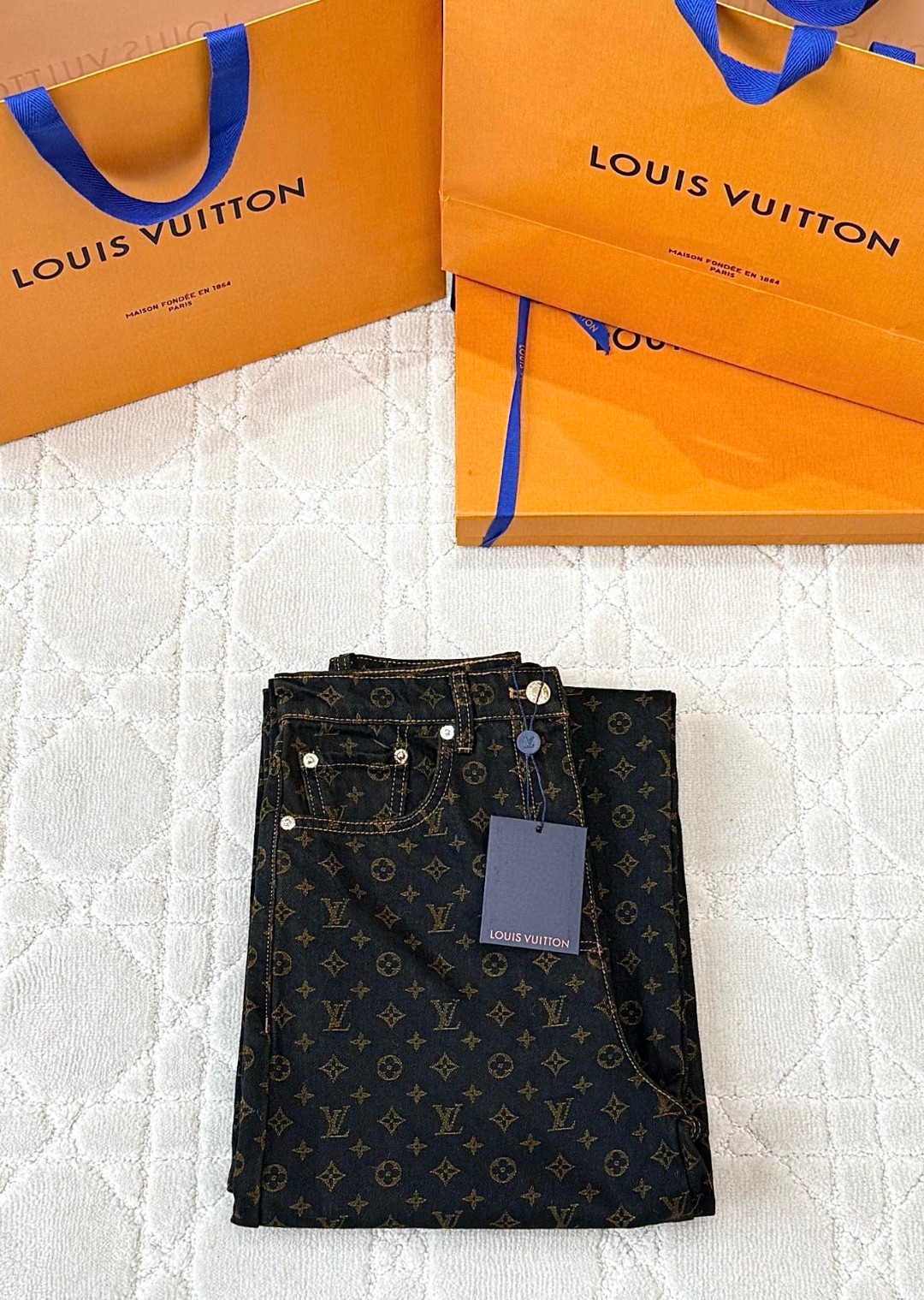 LOUIS VUITTON 路易威登 满印老花牛仔裤 裤子 长裤 黑色 B5 1AIBEO