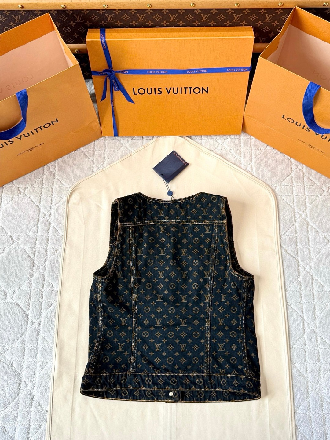 LOUIS VUITTON 路易威登 黑花燕麦色经典牛仔无袖夹克 背心 马甲 外套 B5 1AIBF3