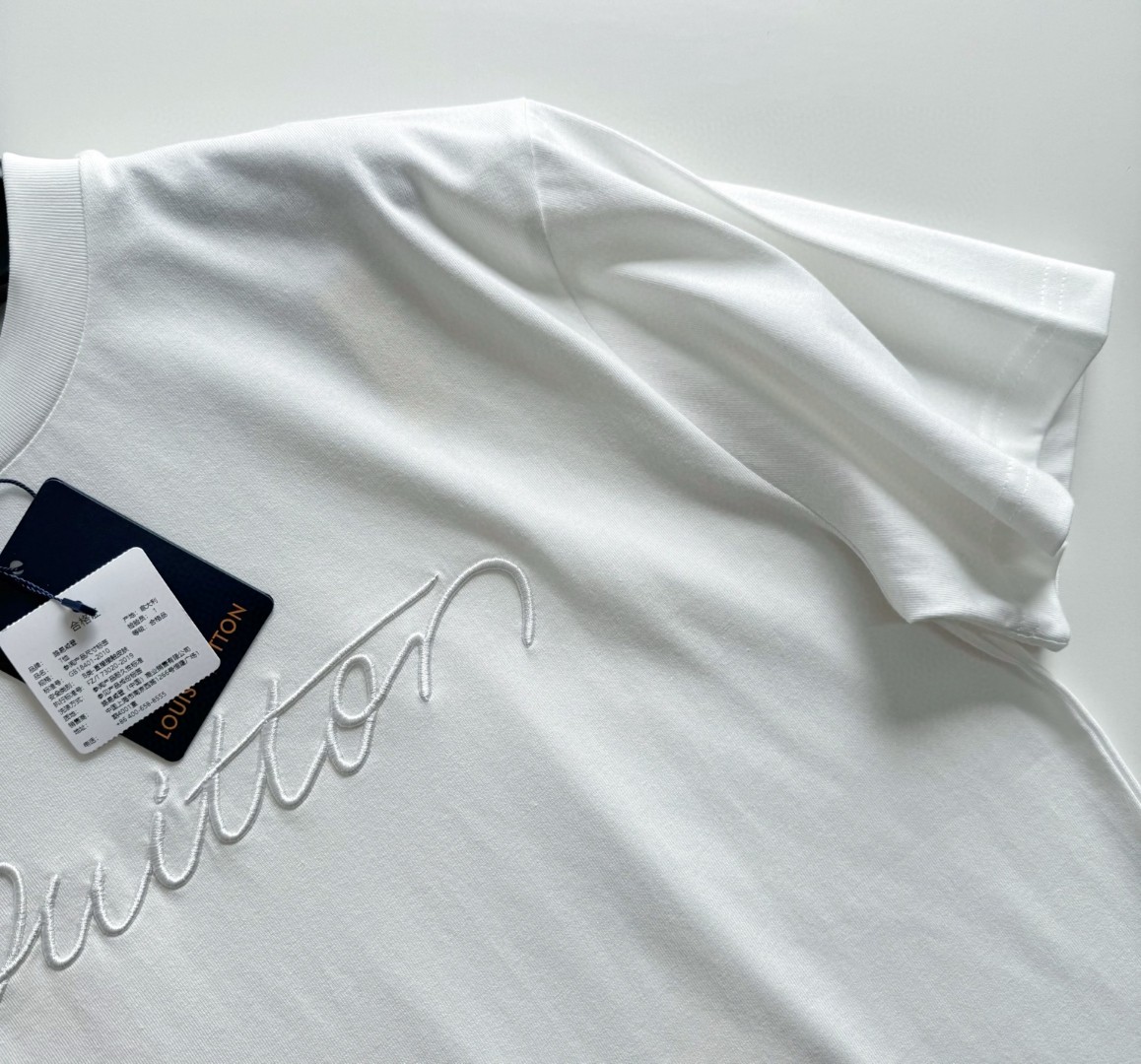 LOUIS VUITTON 路易威登 LV字母刺绣圆领T恤 短袖 白色 A5 1AJCSO