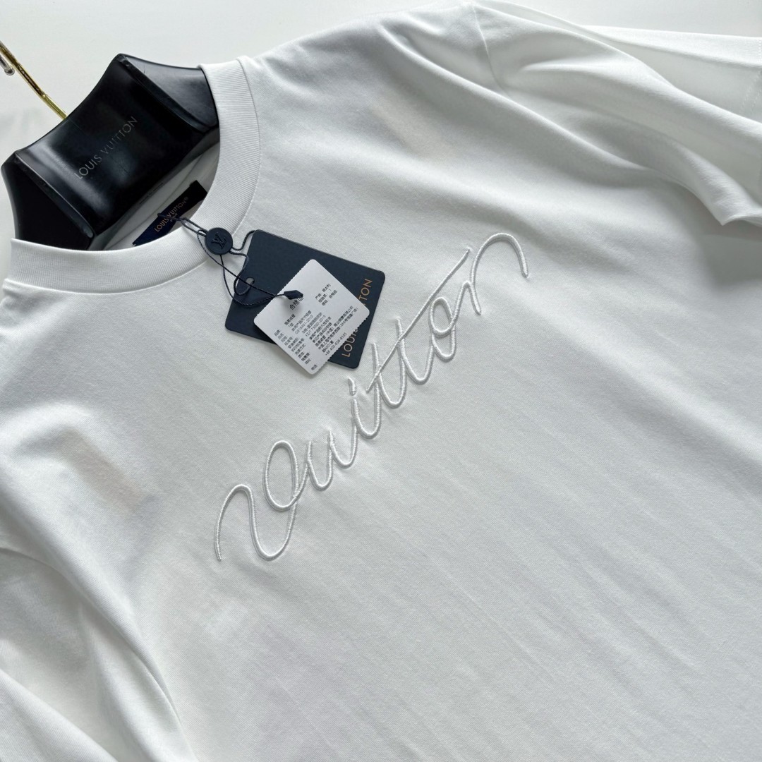 LOUIS VUITTON 路易威登 LV字母刺绣圆领T恤 短袖 白色 A5 1AJCSO
