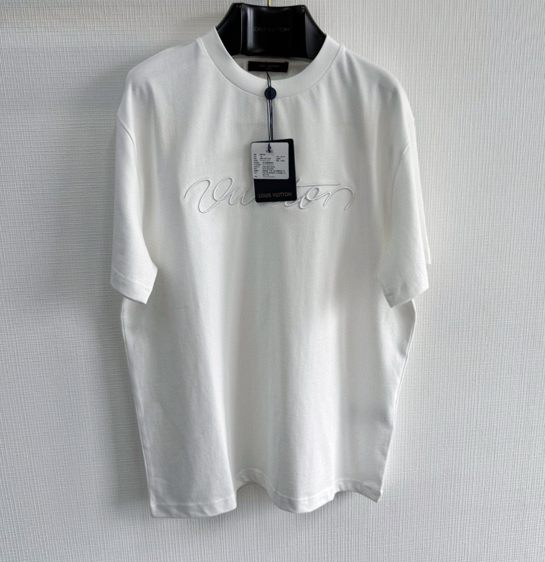 LOUIS VUITTON 路易威登 LV字母刺绣圆领T恤 短袖 白色 A5 1AJCSO