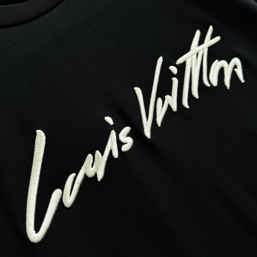LOUIS VUITTON 路易威登 LV 字母刺绣圆领T恤 短袖 黑色 A5 