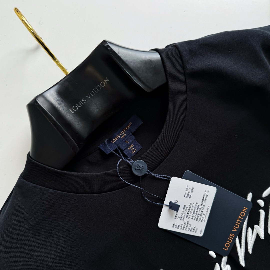 LOUIS VUITTON 路易威登 LV 字母刺绣圆领T恤 短袖 黑色 A5 