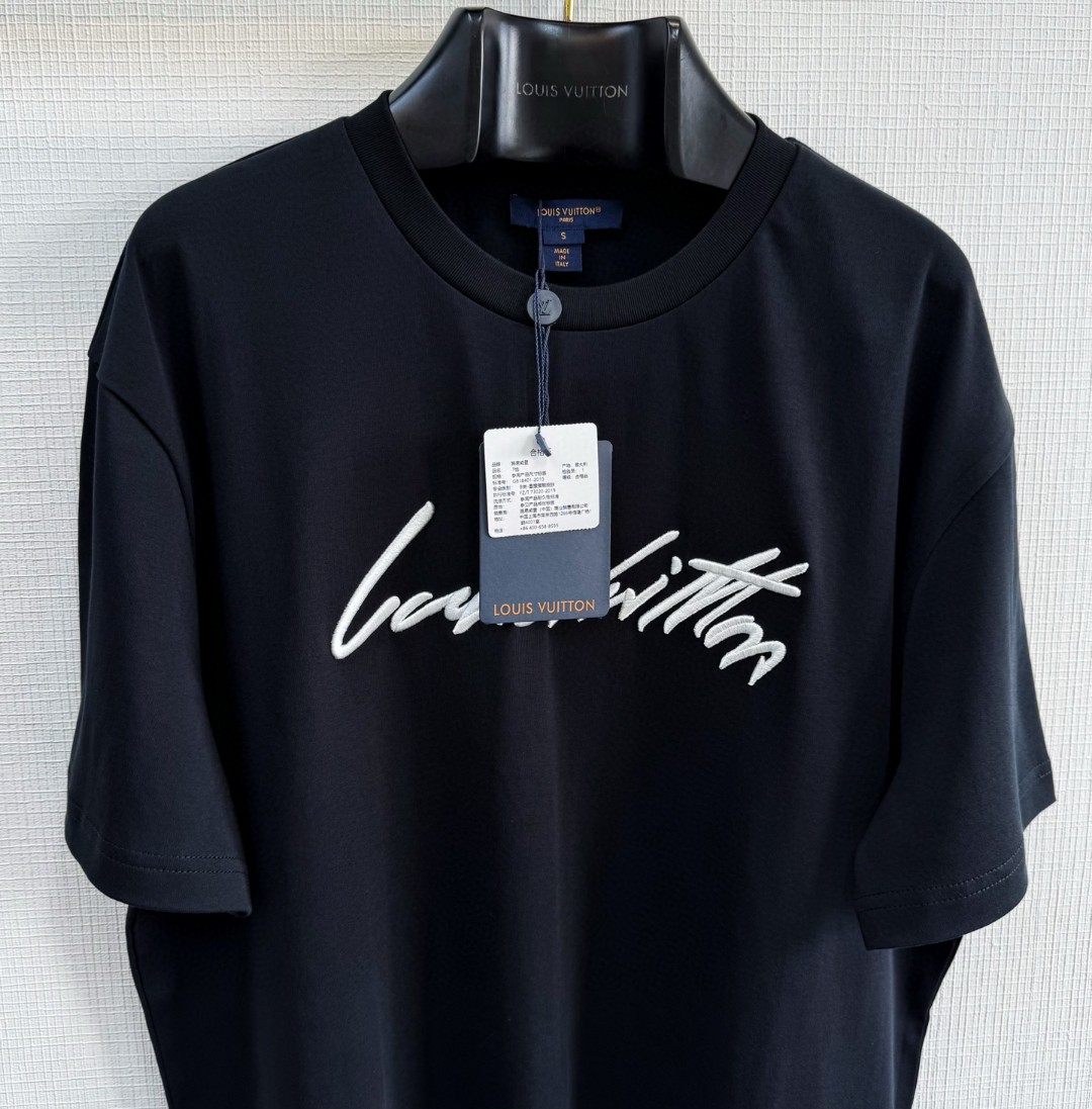 LOUIS VUITTON 路易威登 LV 字母刺绣圆领T恤 短袖 黑色 A5 