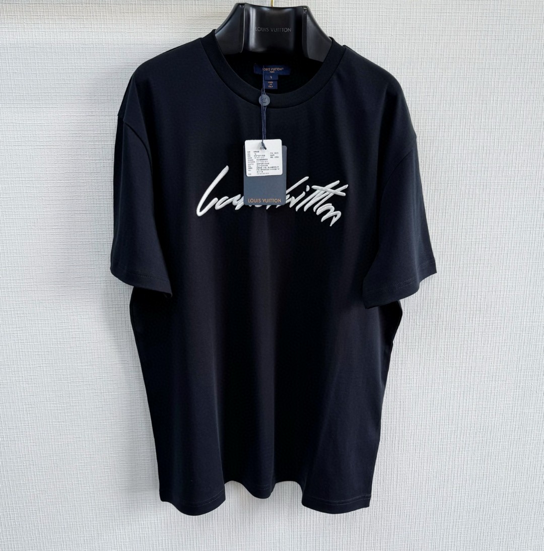 LOUIS VUITTON 路易威登 LV 字母刺绣圆领T恤 短袖 黑色 A5 