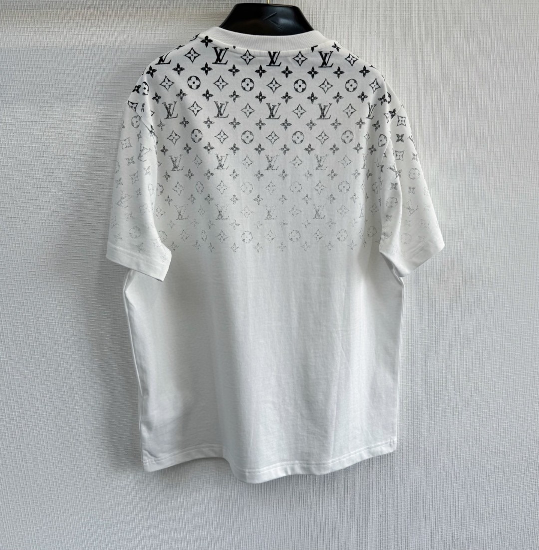 LOUIS VUITTON 路易威登 LV 渐变老花logo T恤 短袖 深蓝色 白色 A5 1AFQB4