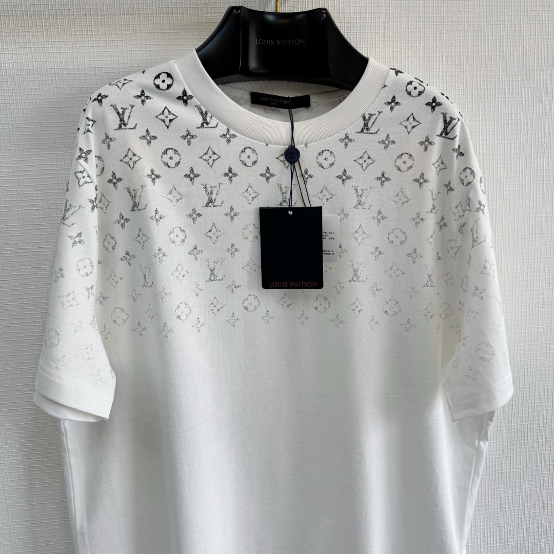 LOUIS VUITTON 路易威登 LV 渐变老花logo T恤 短袖 深蓝色 白色 A5 1AFQB4