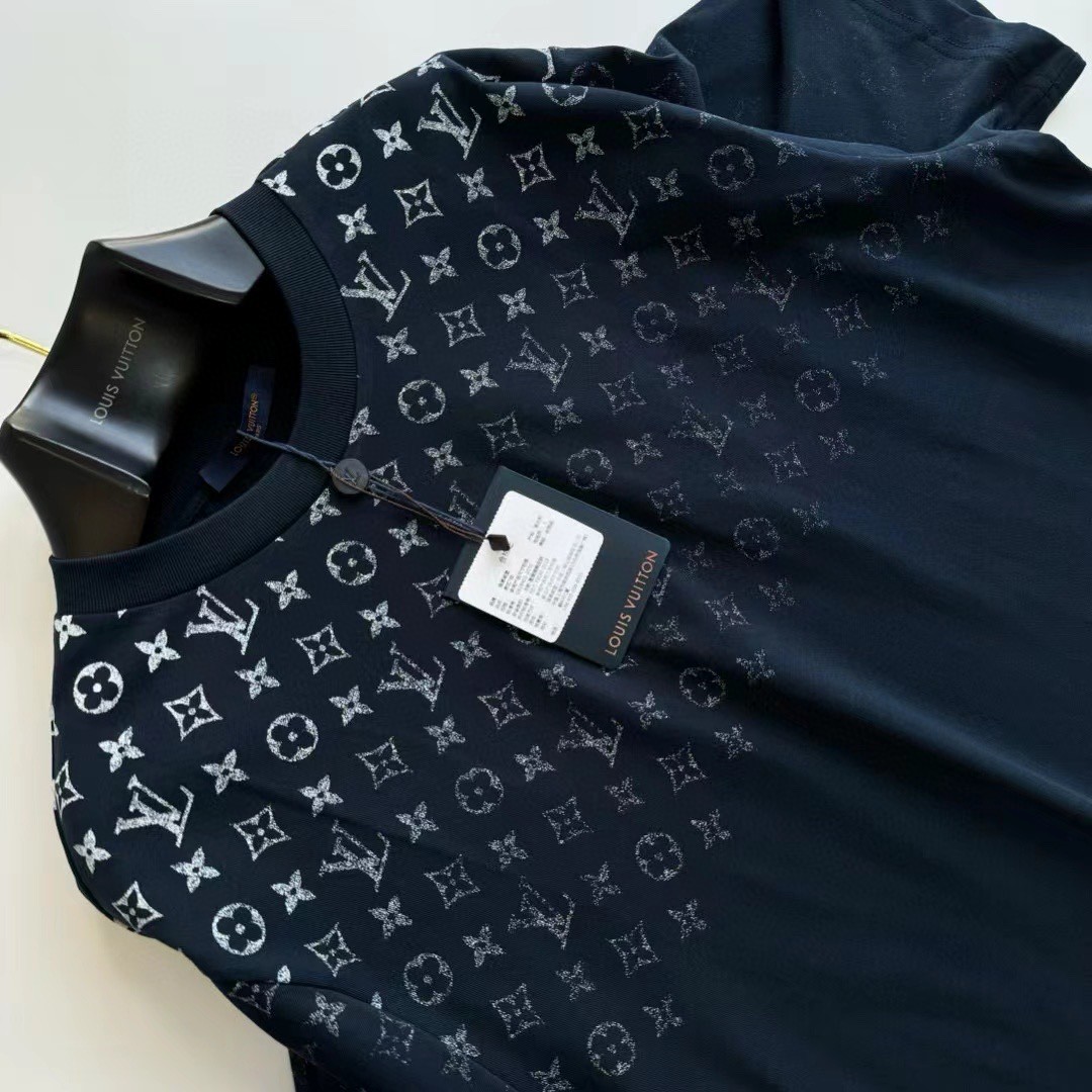 LOUIS VUITTON 路易威登 LV 渐变老花logo T恤 短袖 深蓝色 白色 A5 1AFQB4