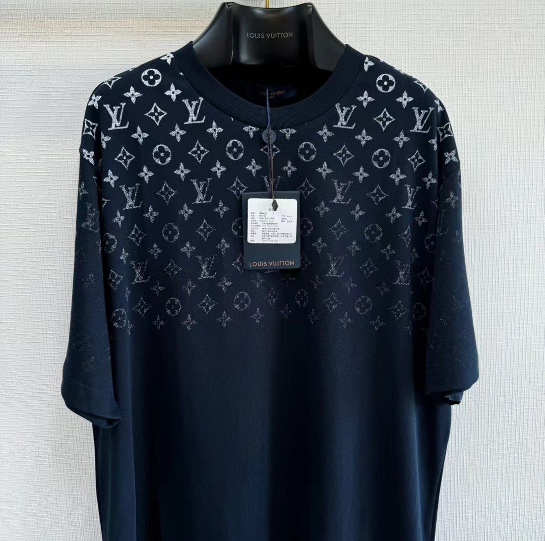 LOUIS VUITTON 路易威登 LV 渐变老花logo T恤 短袖 深蓝色 白色 A5 1AFQB4