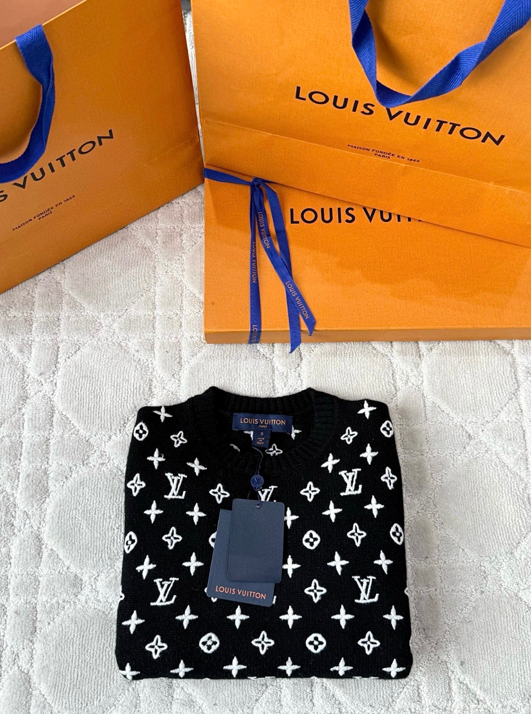 LOUIS VUITTON 路易威登 字母3D羊毛老花毛衣 针织衫 外套 长袖 棕色 黑色 C0 1AHZ59