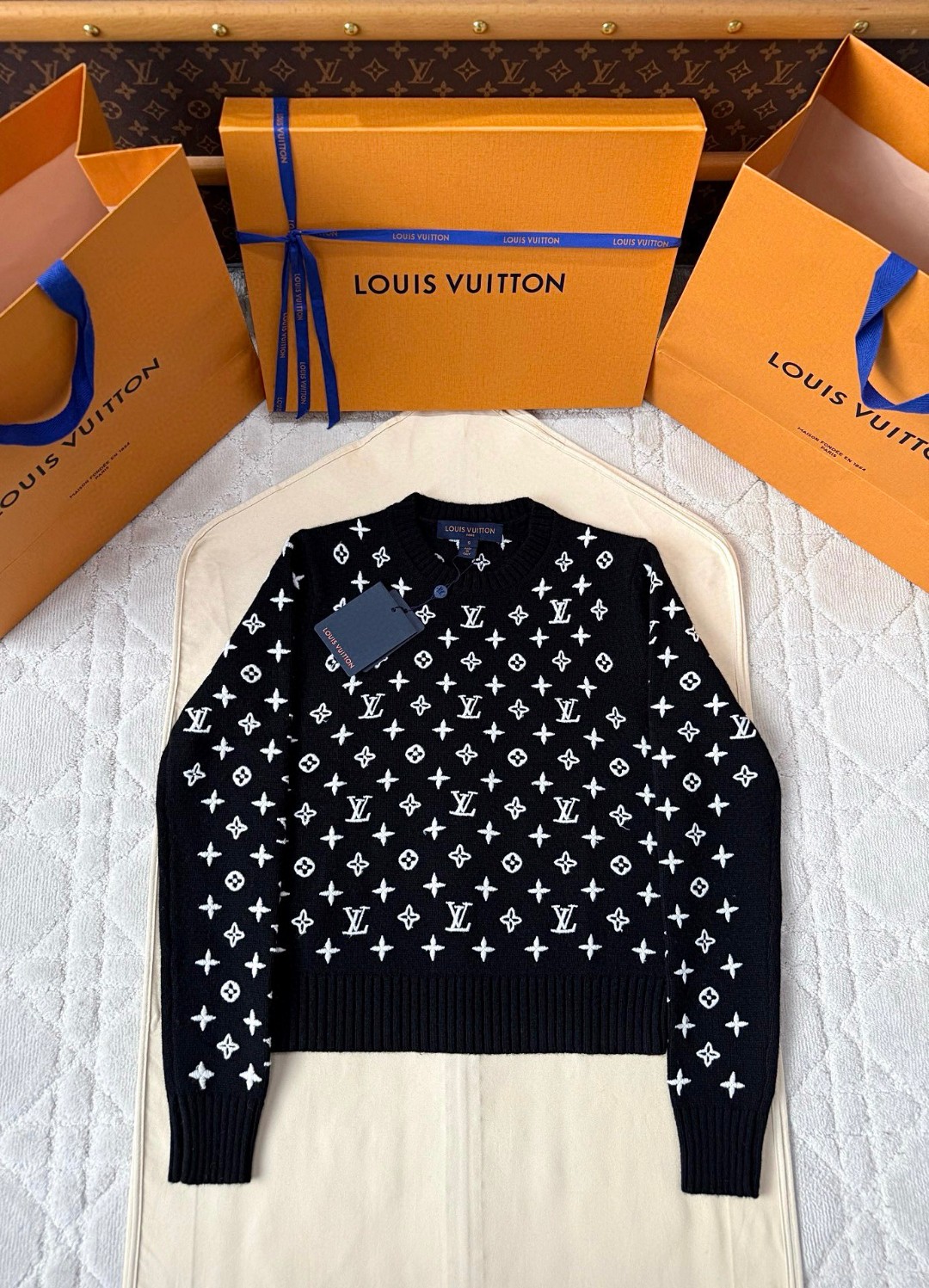 LOUIS VUITTON 路易威登 字母3D羊毛老花毛衣 针织衫 外套 长袖 棕色 黑色 C0 1AHZ59