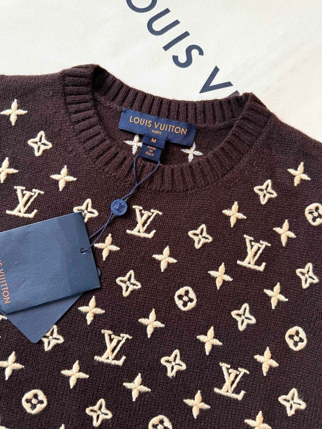 LOUIS VUITTON 路易威登 字母3D羊毛老花毛衣 针织衫 外套 长袖 棕色 黑色 C0 1AHZ59