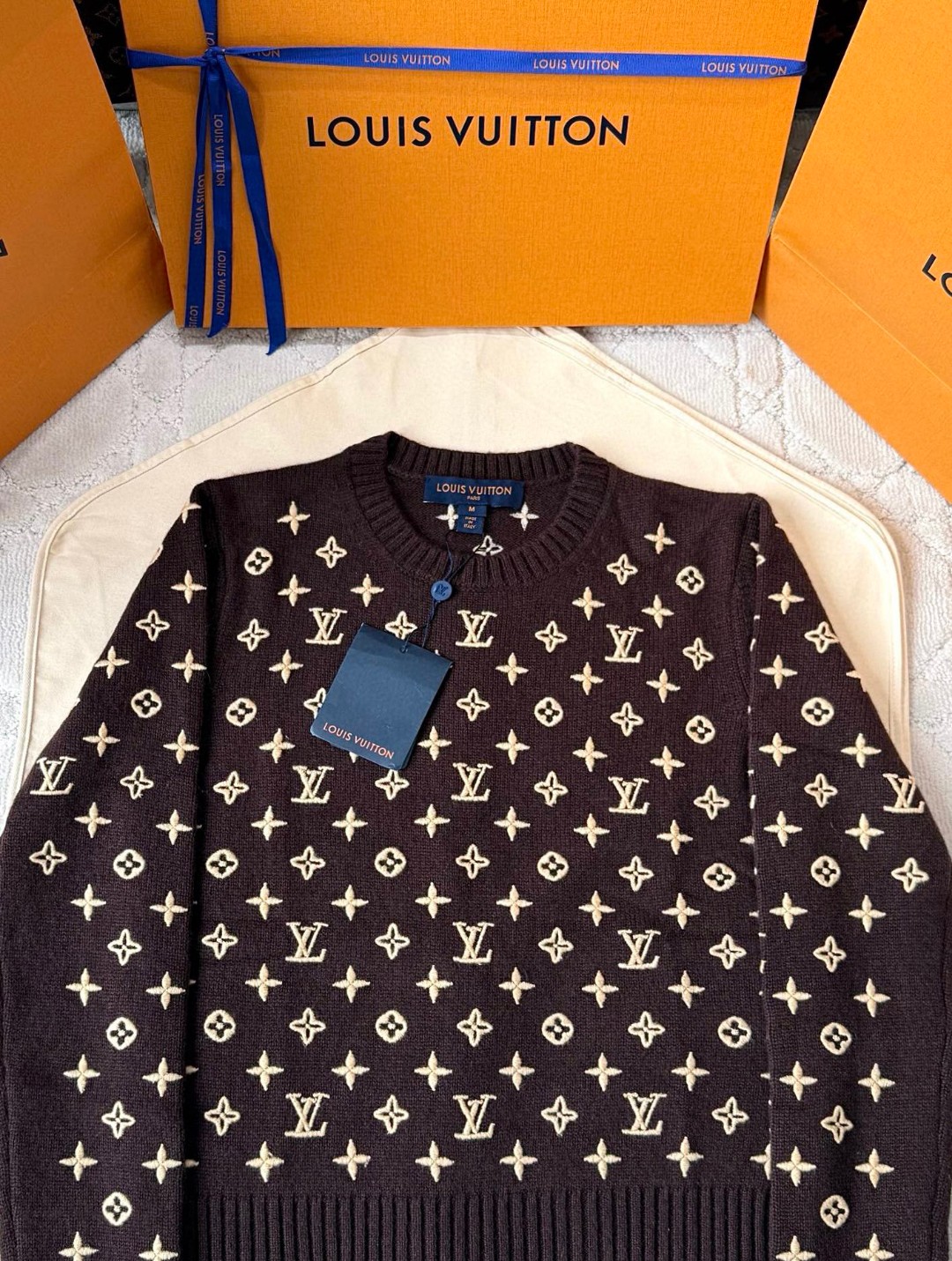 LOUIS VUITTON 路易威登 字母3D羊毛老花毛衣 针织衫 外套 长袖 棕色 黑色 C0 1AHZ59