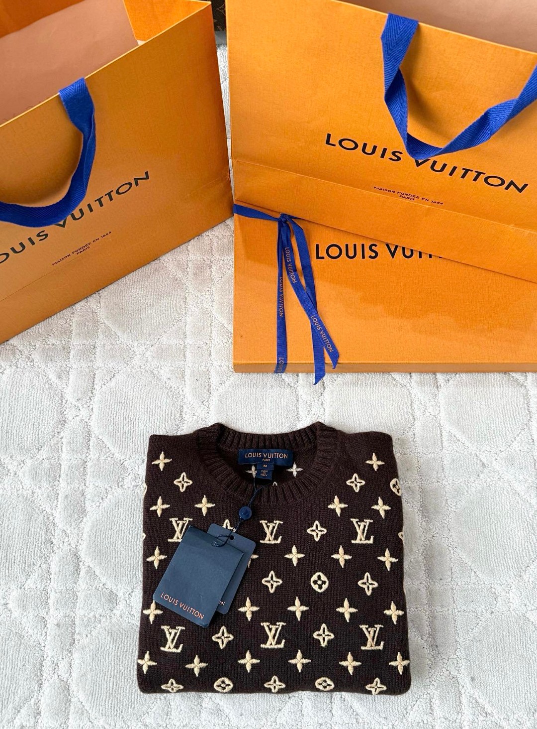LOUIS VUITTON 路易威登 字母3D羊毛老花毛衣 针织衫 外套 长袖 棕色 黑色 C0 1AHZ59