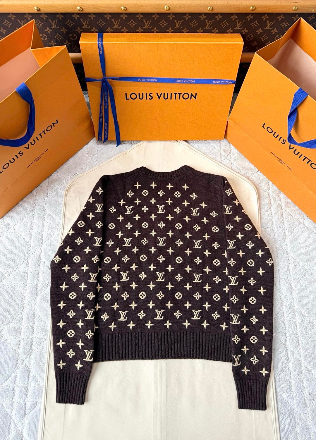 LOUIS VUITTON 路易威登 字母3D羊毛老花毛衣 针织衫 外套 长袖 棕色 黑色 C0 1AHZ59