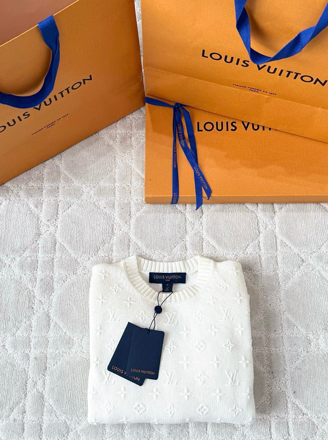 LOUIS VUITTON 路易威登 字母3D羊毛老花毛衣 针织衫 外套 长袖 黑色 白色 C0 1AHZ44