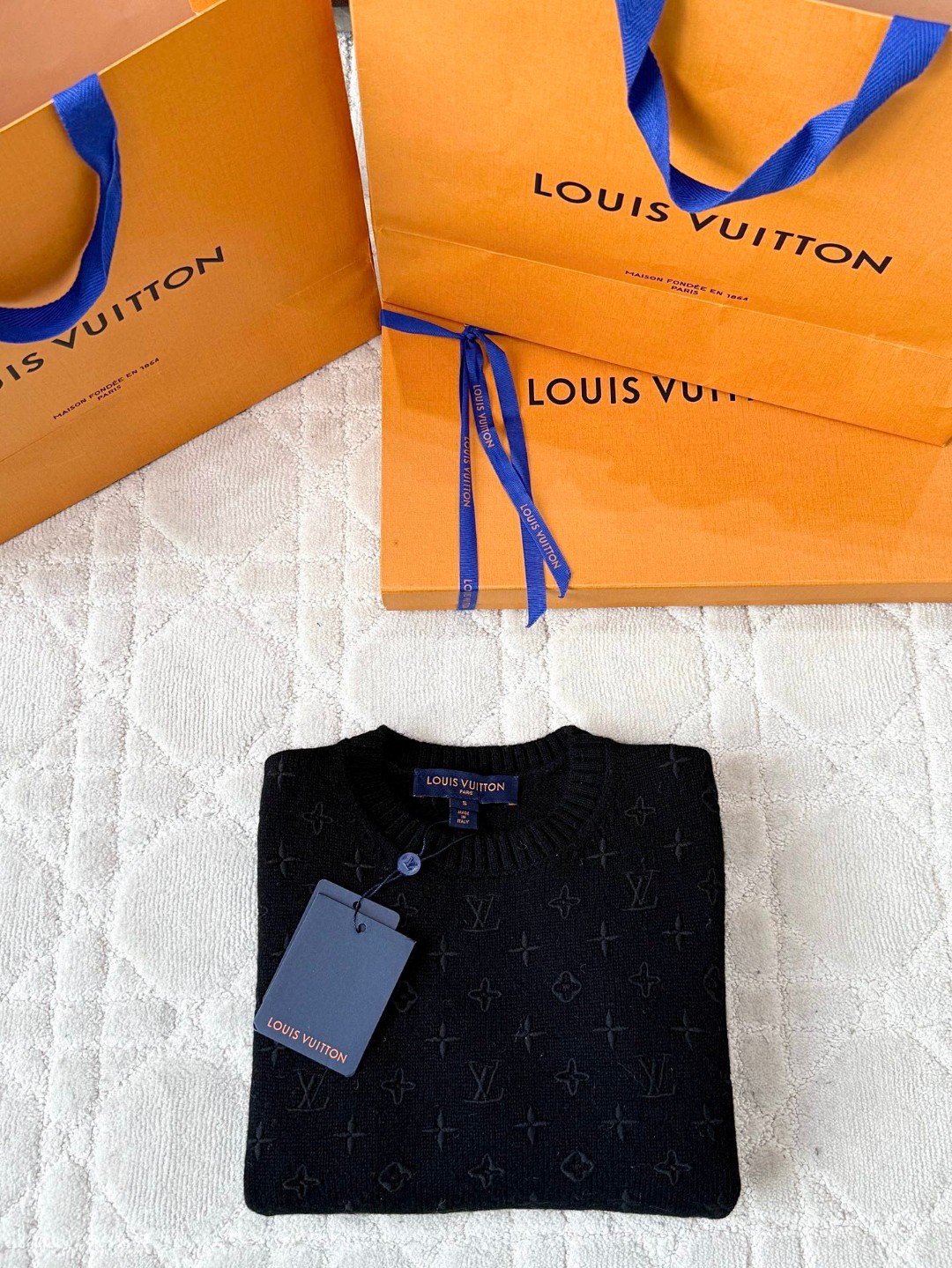 LOUIS VUITTON 路易威登 字母3D羊毛老花毛衣 针织衫 外套 长袖 黑色 白色 C0 1AHZ44