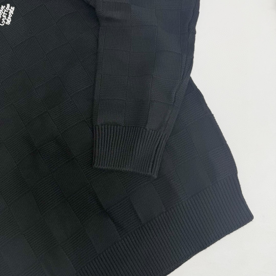 LOUIS VUITTON 路易威登 菲董系列 棋盘格羊毛钉珠毛衣 针织衫 外套 长袖 黑色 藏蓝色 B5 1AHCO3