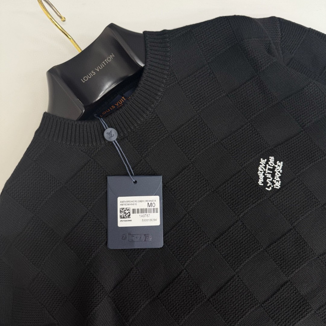 LOUIS VUITTON 路易威登 菲董系列 棋盘格羊毛钉珠毛衣 针织衫 外套 长袖 黑色 藏蓝色 B5 1AHCO3