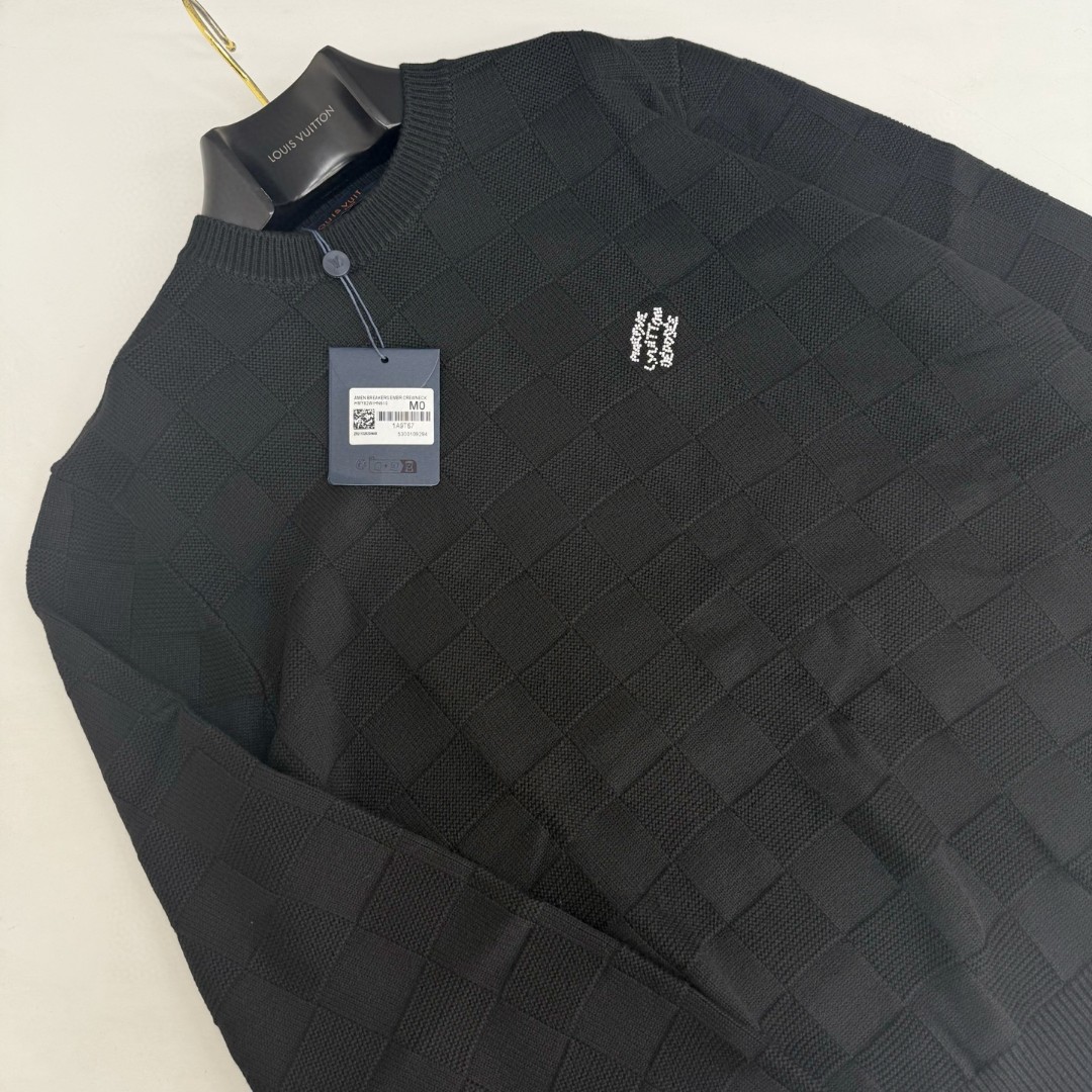 LOUIS VUITTON 路易威登 菲董系列 棋盘格羊毛钉珠毛衣 针织衫 外套 长袖 黑色 藏蓝色 B5 1AHCO3
