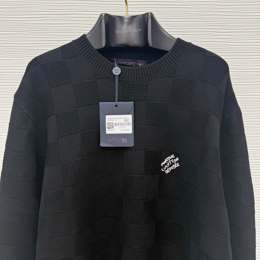 LOUIS VUITTON 路易威登 菲董系列 棋盘格羊毛钉珠毛衣 针织衫 外套 长袖 黑色 藏蓝色 B5 1AHCO3