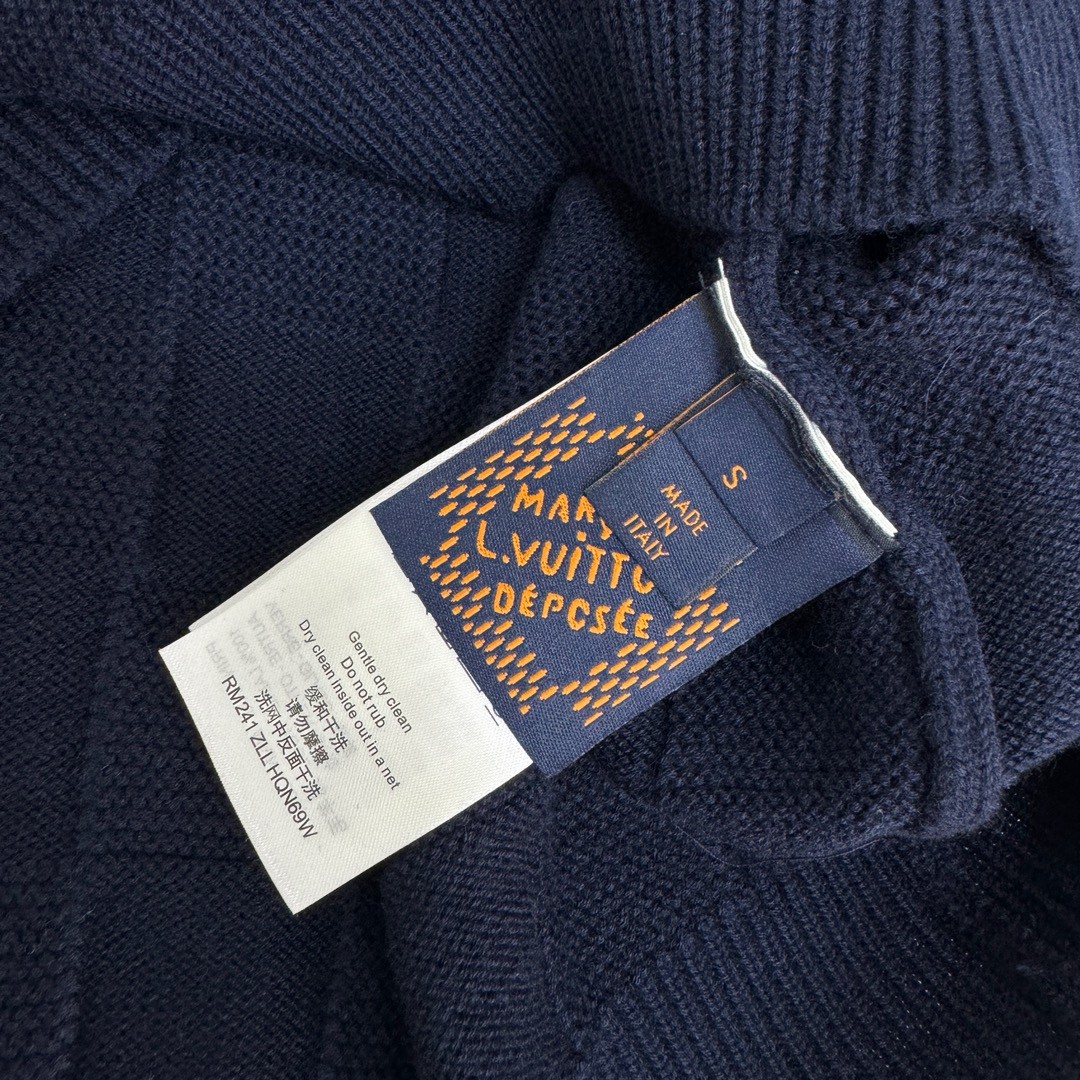 LOUIS VUITTON 路易威登 菲董系列 棋盘格羊毛钉珠毛衣 针织衫 外套 长袖 黑色 藏蓝色 B5 1AHCO3