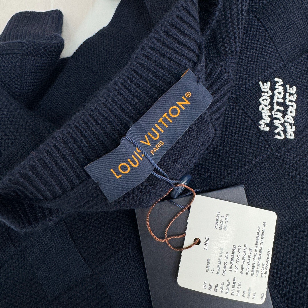 LOUIS VUITTON 路易威登 菲董系列 棋盘格羊毛钉珠毛衣 针织衫 外套 长袖 黑色 藏蓝色 B5 1AHCO3