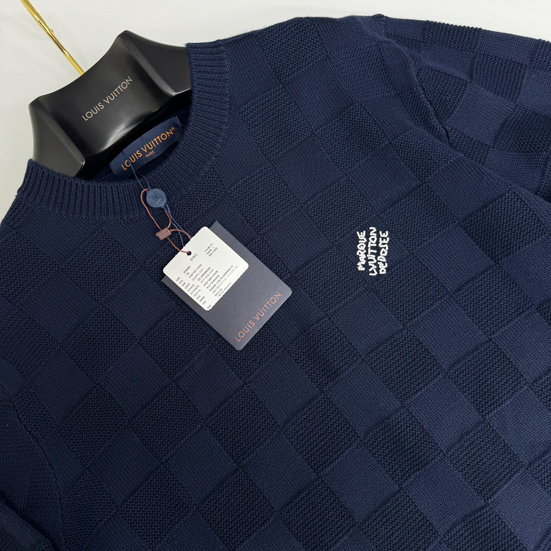 LOUIS VUITTON 路易威登 菲董系列 棋盘格羊毛钉珠毛衣 针织衫 外套 长袖 黑色 藏蓝色 B5 1AHCO3