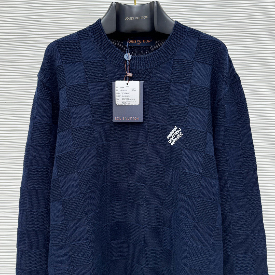 LOUIS VUITTON 路易威登 菲董系列 棋盘格羊毛钉珠毛衣 针织衫 外套 长袖 黑色 藏蓝色 B5 1AHCO3