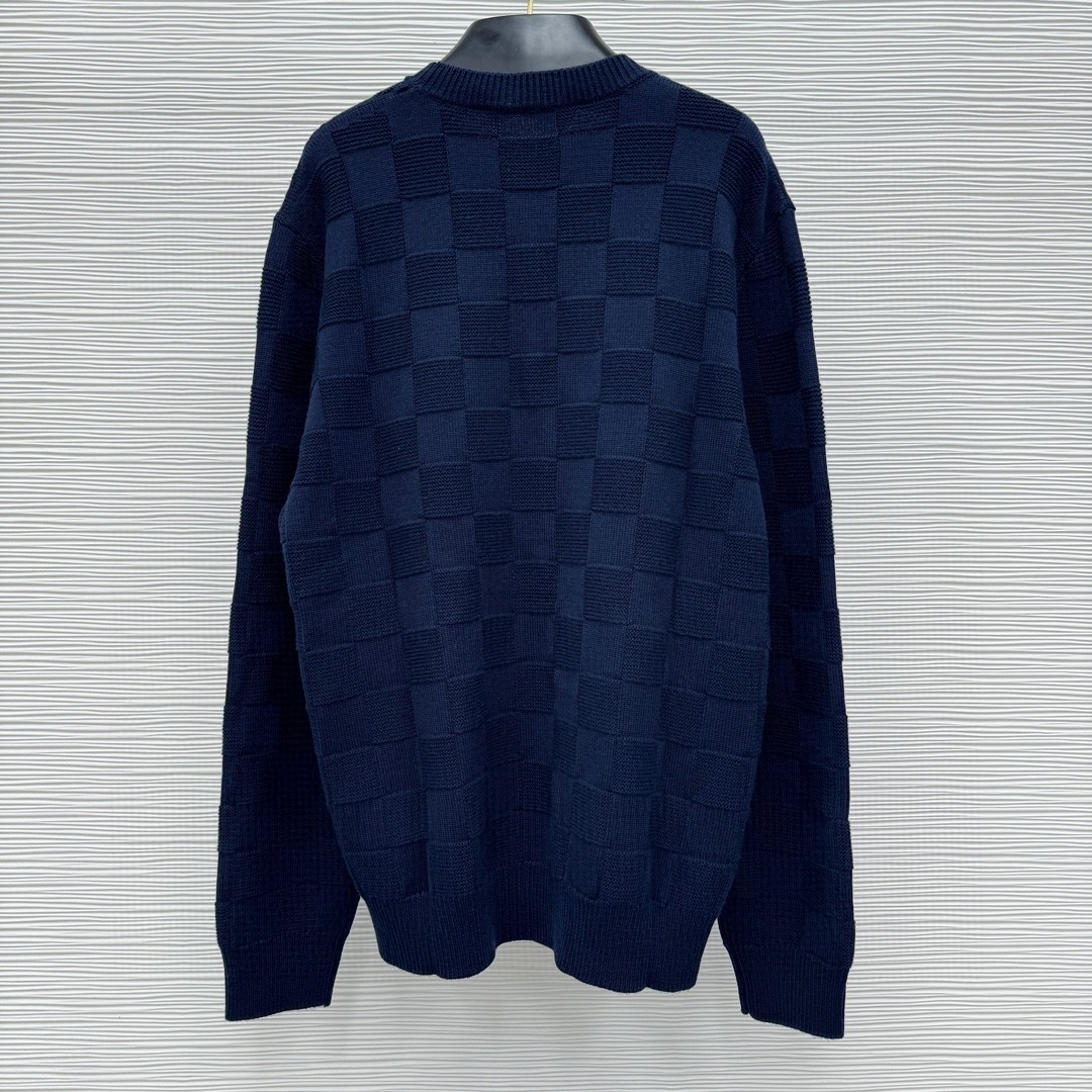LOUIS VUITTON 路易威登 菲董系列 棋盘格羊毛钉珠毛衣 针织衫 外套 长袖 黑色 藏蓝色 B5 1AHCO3