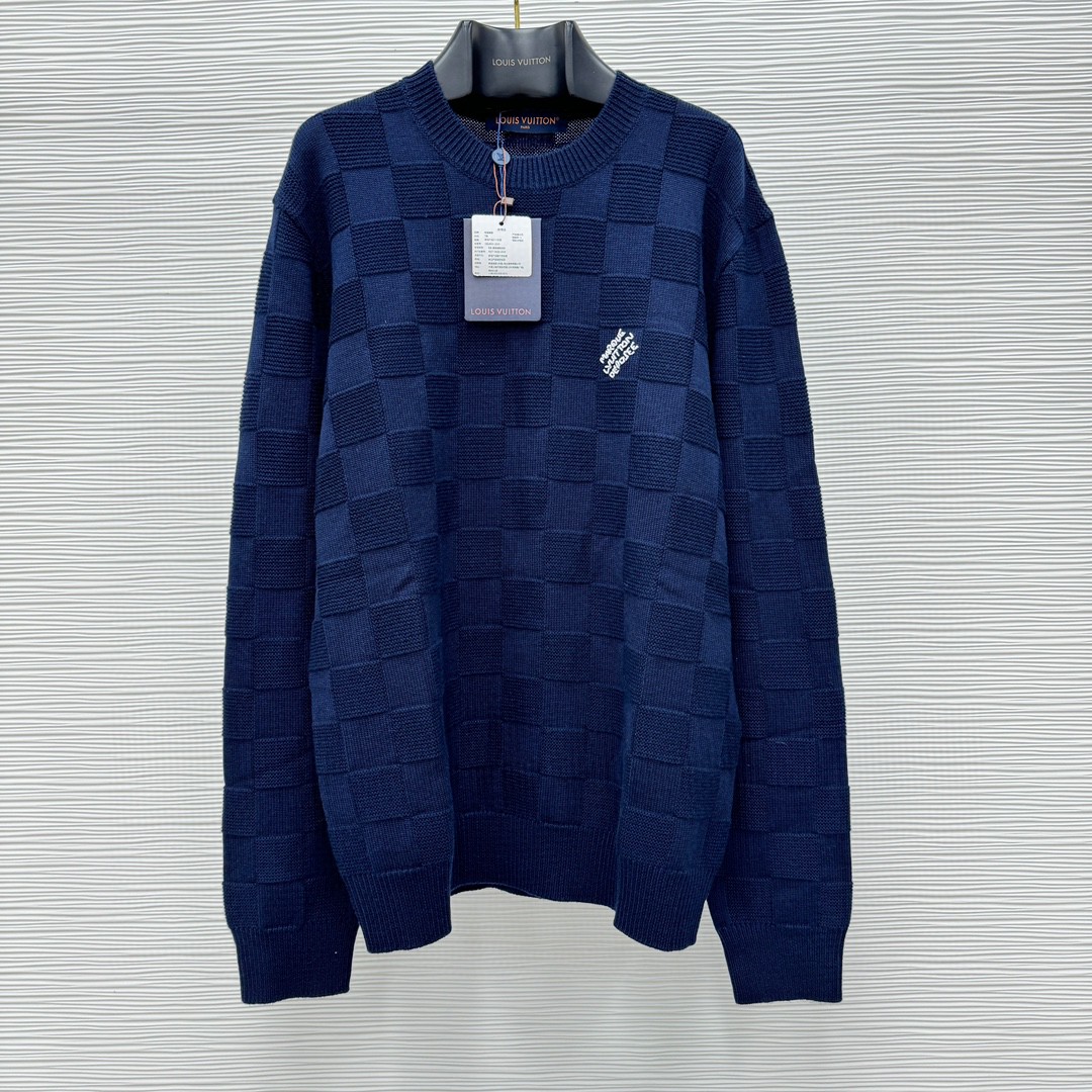 LOUIS VUITTON 路易威登 菲董系列 棋盘格羊毛钉珠毛衣 针织衫 外套 长袖 黑色 藏蓝色 B5 1AHCO3