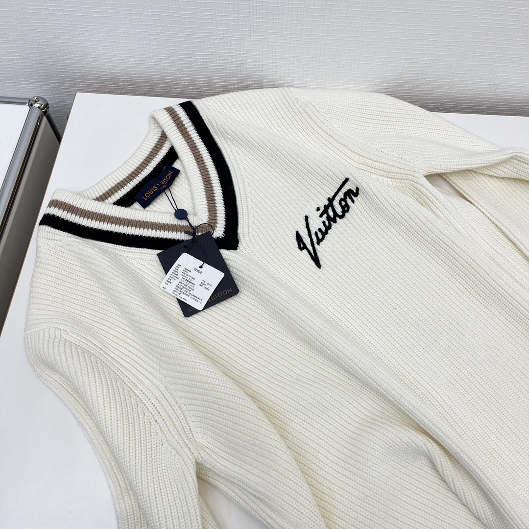 LOUIS VUITTON 路易威登 撞色V领套头毛衣 针织衫 外套 长袖 白色 B5 1AATLN