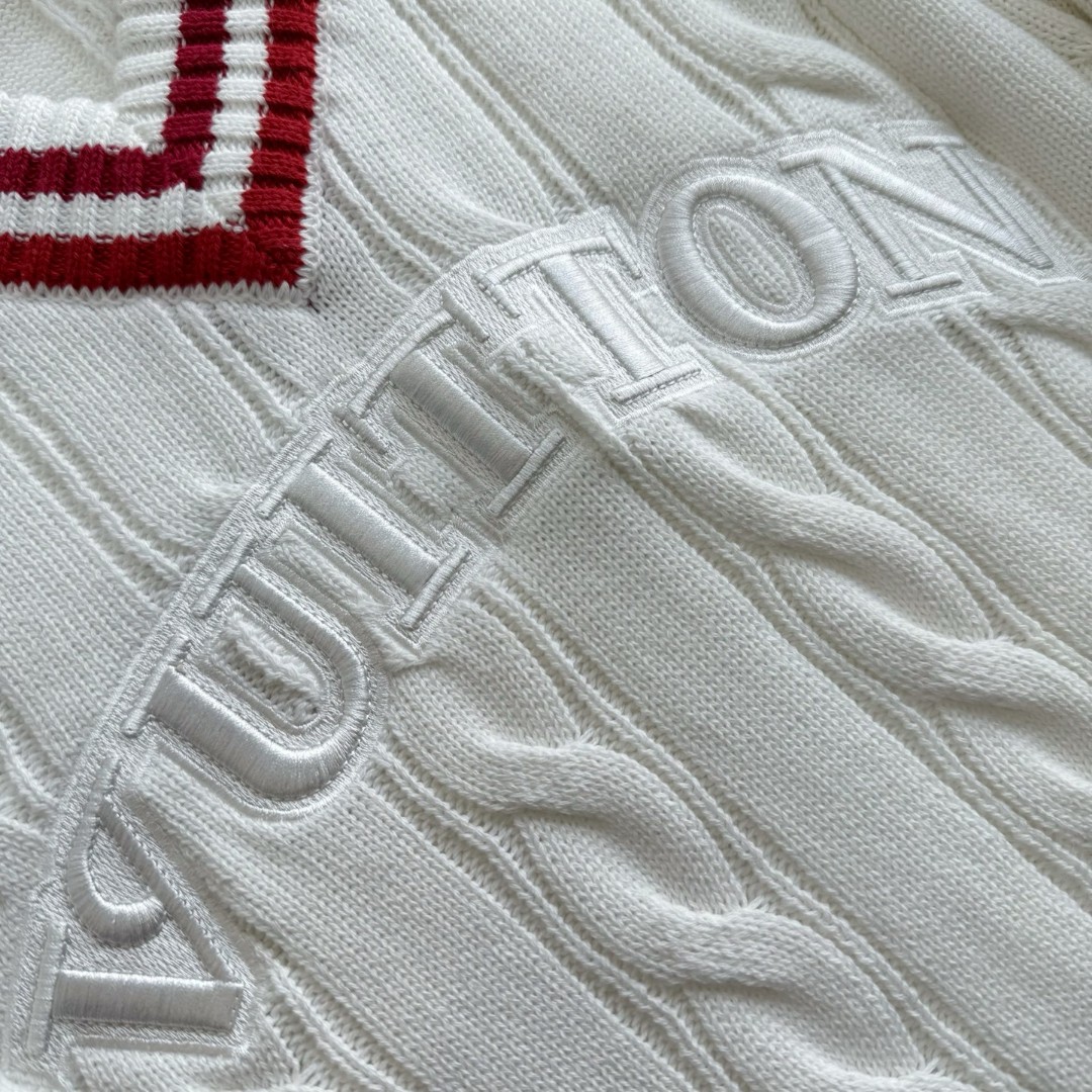 LOUIS VUITTON 路易威登 学院风绞花V领毛衣 针织衫 外套 长袖 白色 B5 1AIJYR