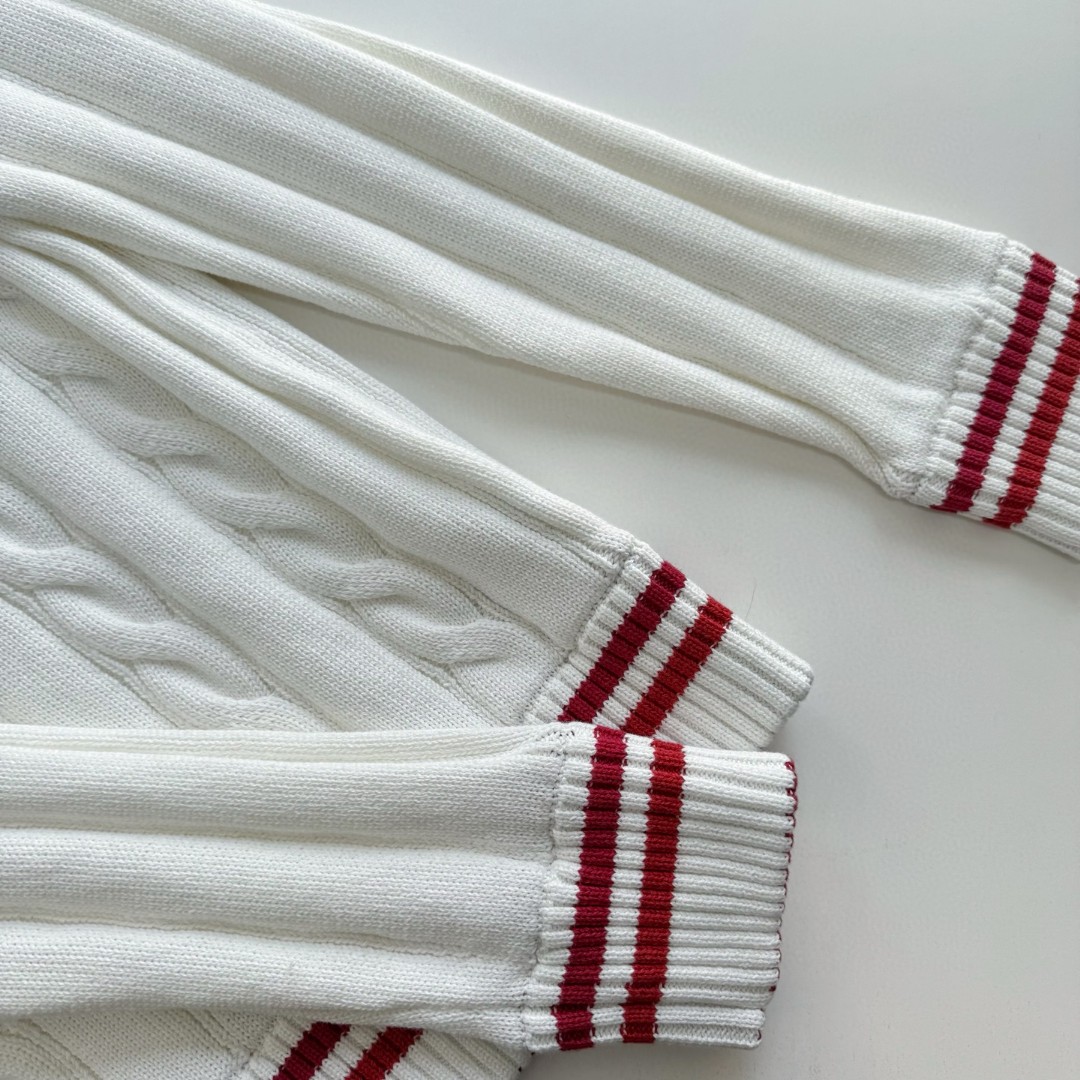 LOUIS VUITTON 路易威登 学院风绞花V领毛衣 针织衫 外套 长袖 白色 B5 1AIJYR