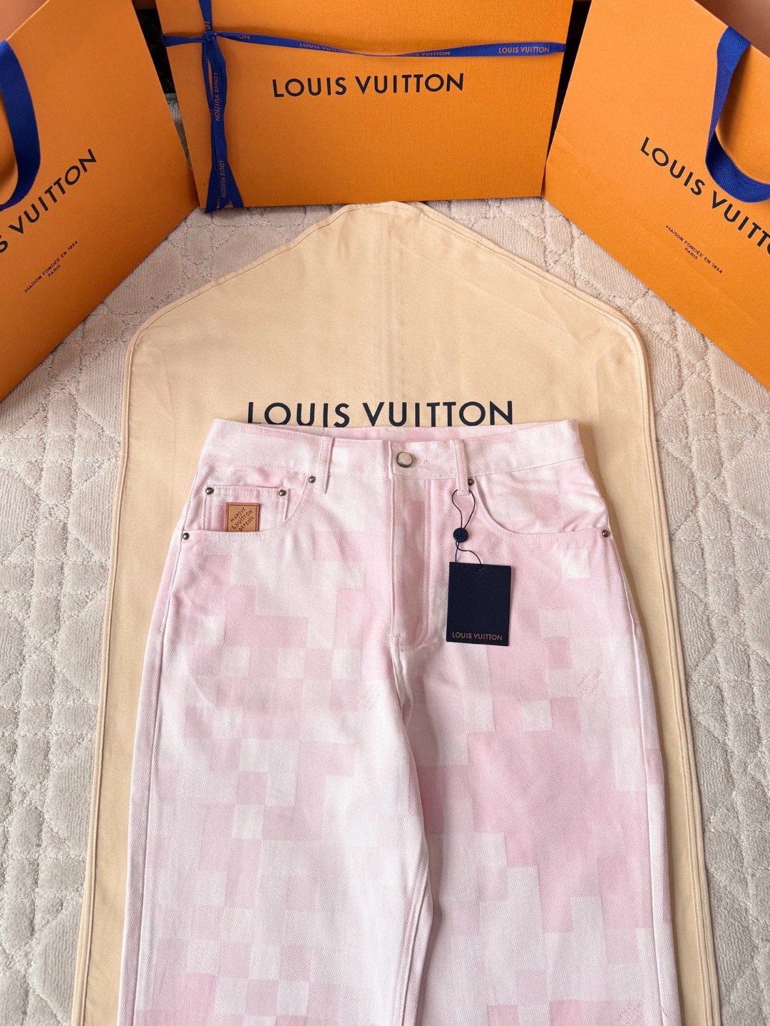 LOUIS VUITTON 路易威登 棋盘格牛仔裤 裤子 长裤 粉色 B5 1AILVE