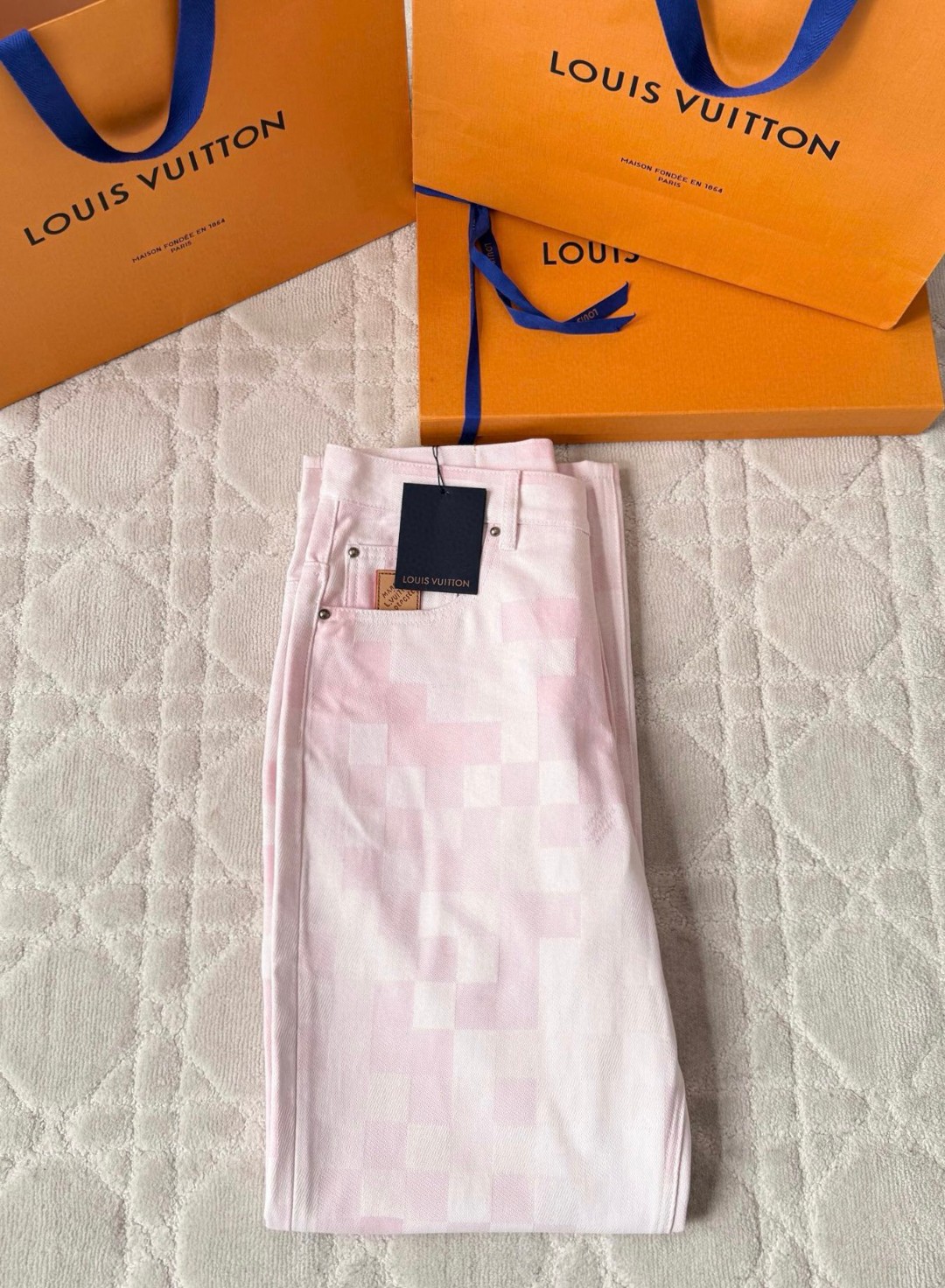 LOUIS VUITTON 路易威登 棋盘格牛仔裤 裤子 长裤 粉色 B5 1AILVE