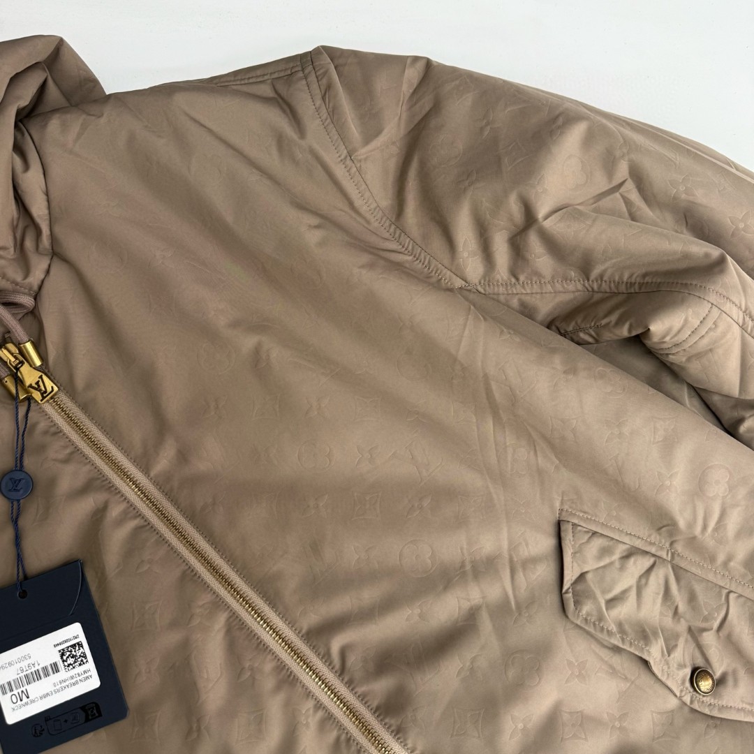 LOUIS VUITTON 路易威登 压花拉链连帽棉服外套 夹克 长袖 棕色 D0 1AHBID